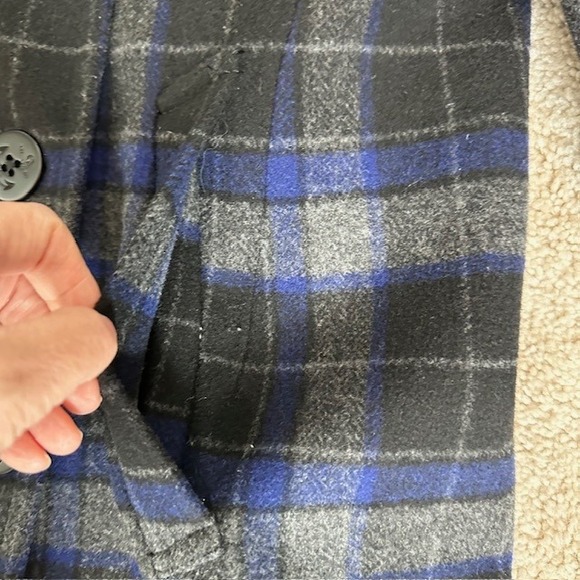 J.Crew Plaid Wool Blend Double Breasted Pea Coat Jacket Blue Gray Size 6 - Picture 9 of 16